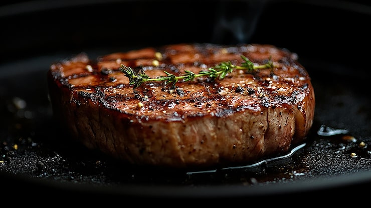 Steak und Kebab vom Grill in warmem Licht